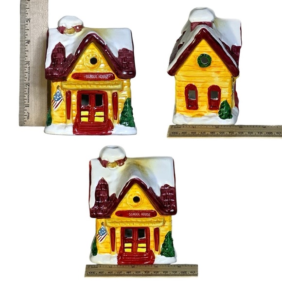 JSNY Vintage Holiday Schoolhouse Candle Holder Hand Painted Porcelain Ceramic - Picture 2 of 16